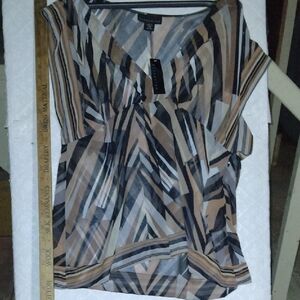 Attention See Through Black and Gray Graphic Short Sleeve Blouse